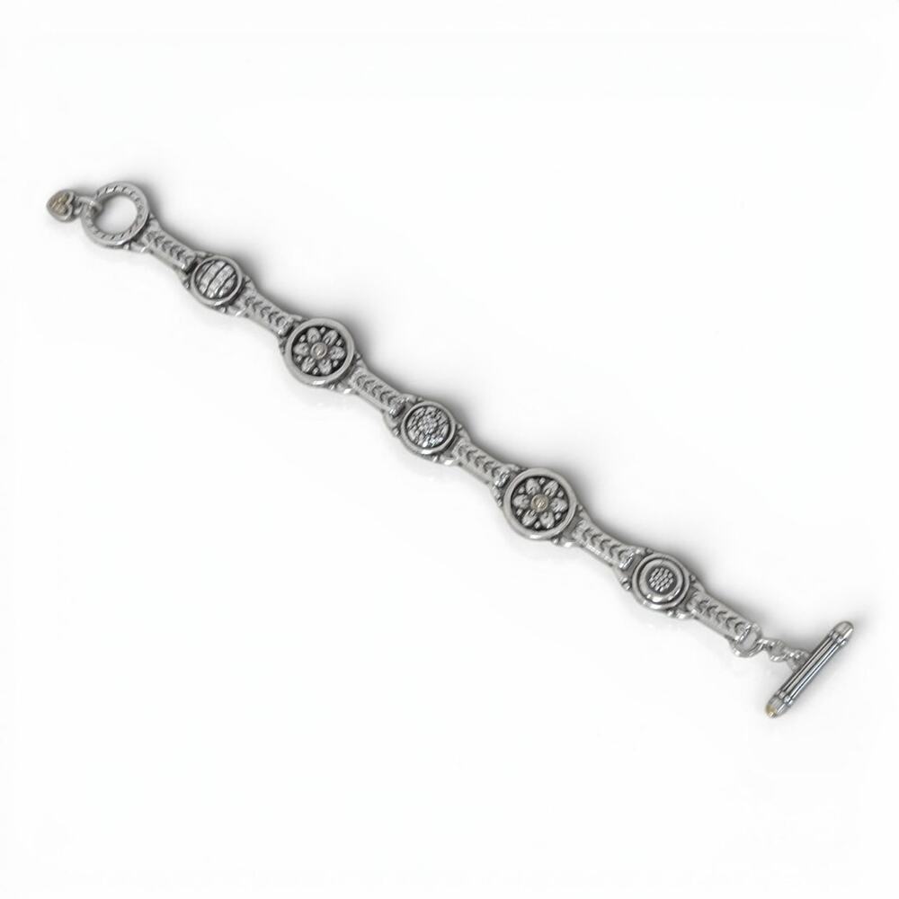 Brighton Flower Medallion Link Bracelet Floral Leaf Toggle Vintage Fits 8" - Picture 2 of 4